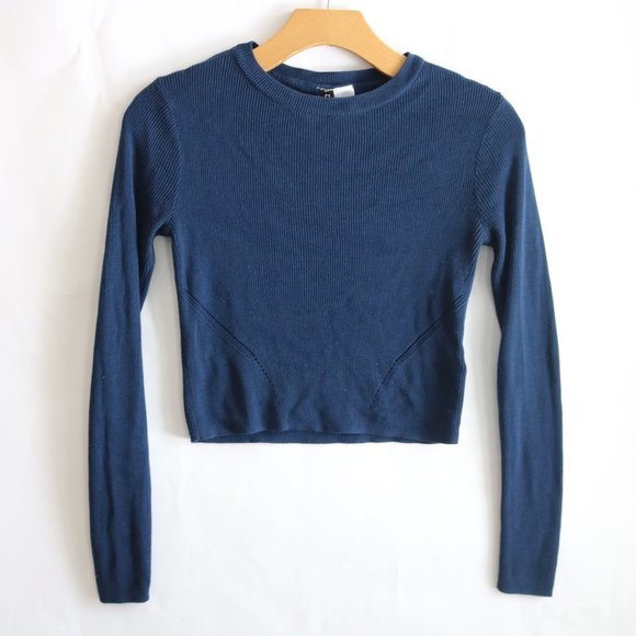 Navy Long Sleeve Crop Top Size XS - Picture 1 of 6
